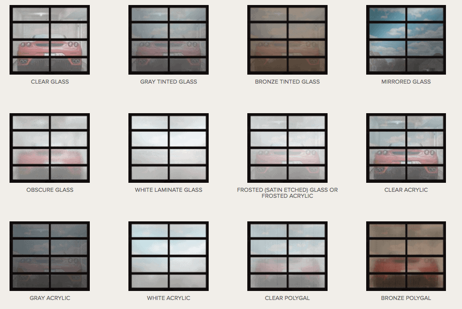 Selection of tinted windows for garage doors