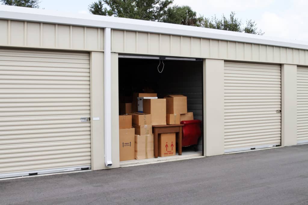 Self storage warehouse with steel garage doors