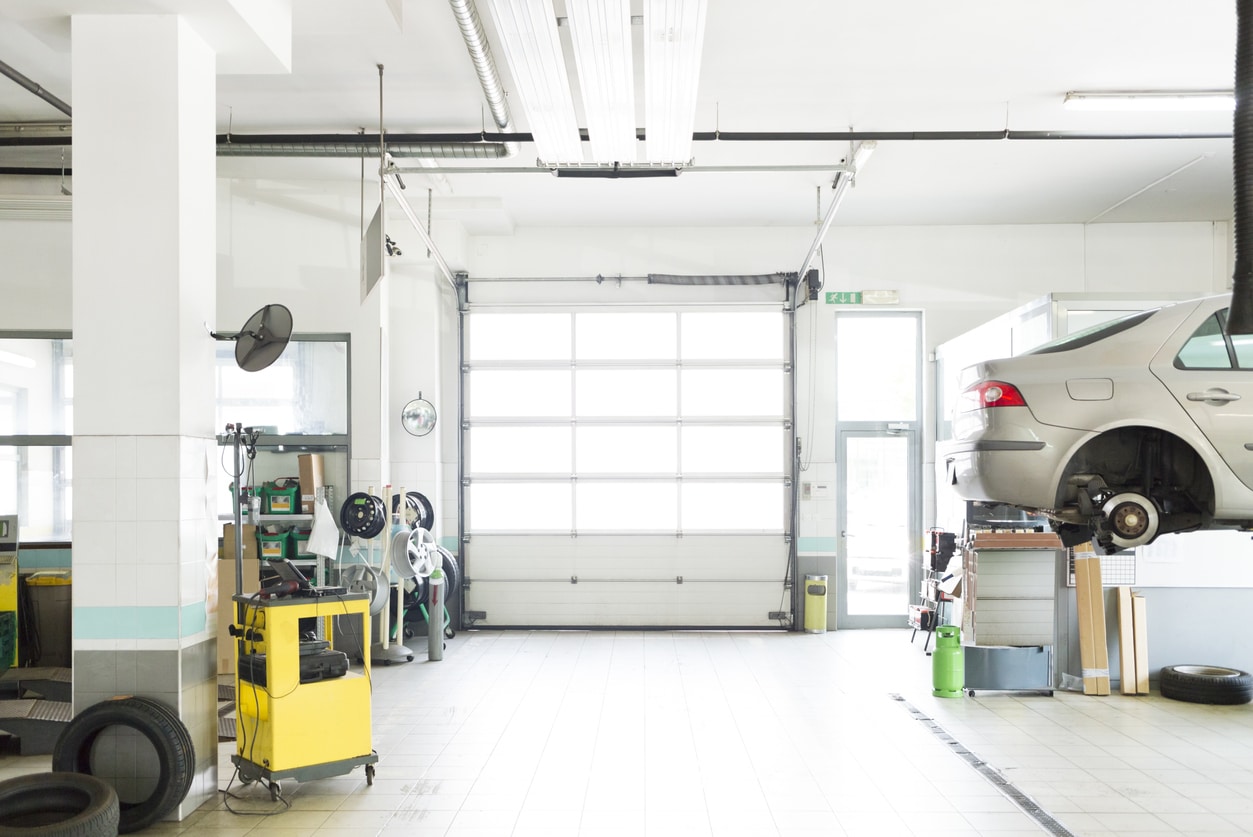 Auto repair shop with garage door