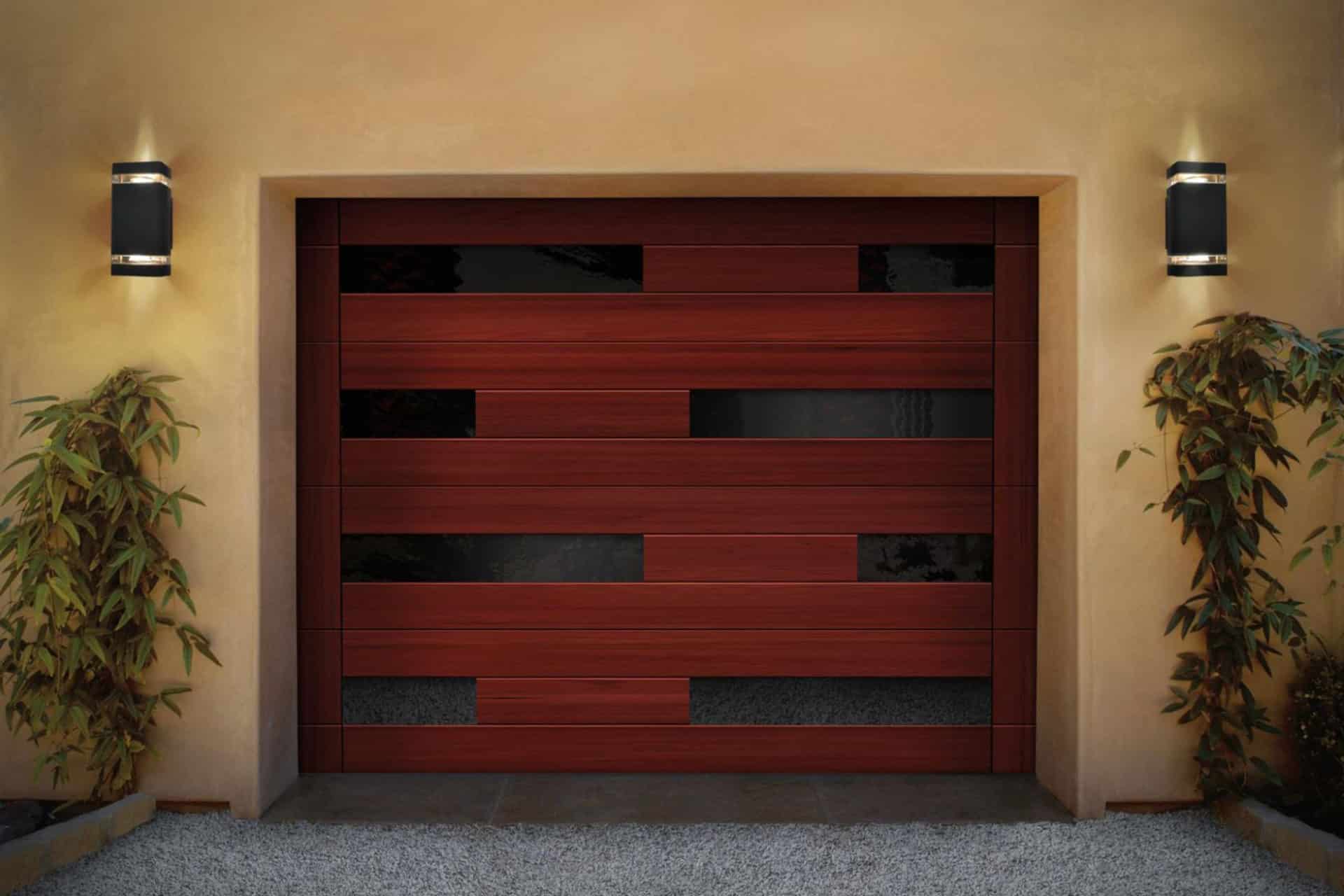 Modern Wood Garage Doors Plank + Offset Windows