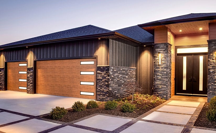 House with modern Wood Garage Doors