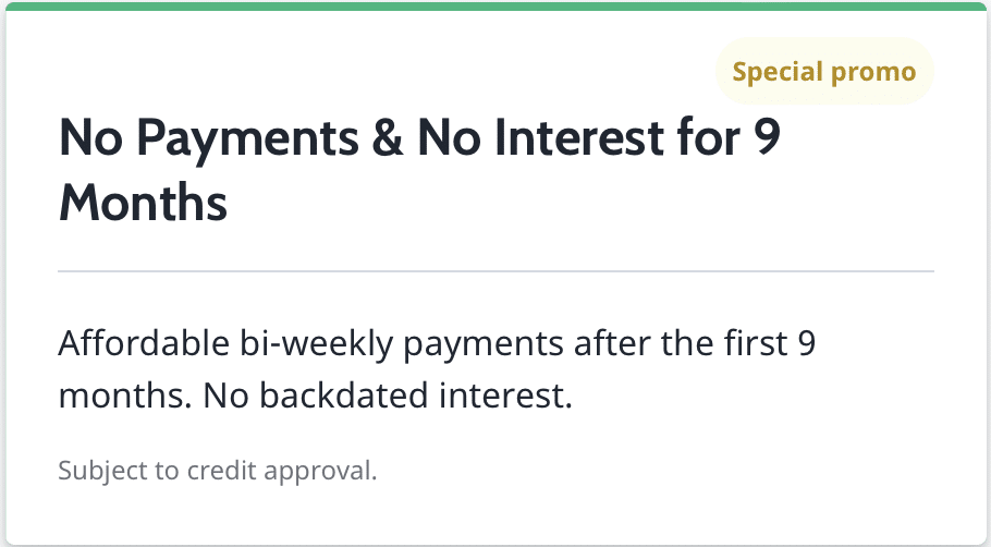 No payments and no interest for 9 months