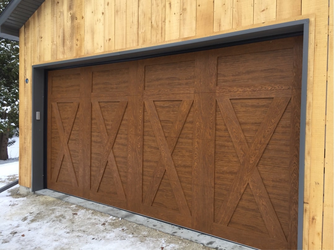 Wood looking garage door in Barrie Ontario