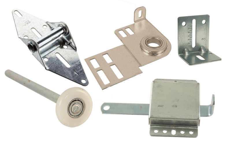 Shiny metal garage door hardware