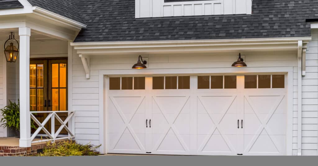 White on white farmhouse style garage door
