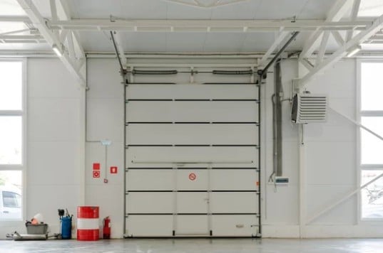 Commercial overhead garage door on a commercial building