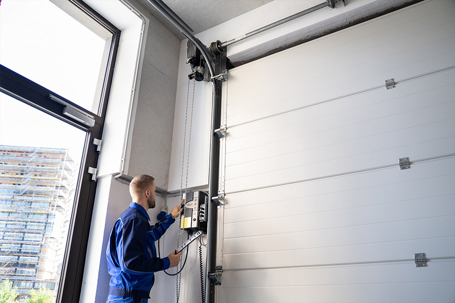 Garage interior. Automatic garage door.